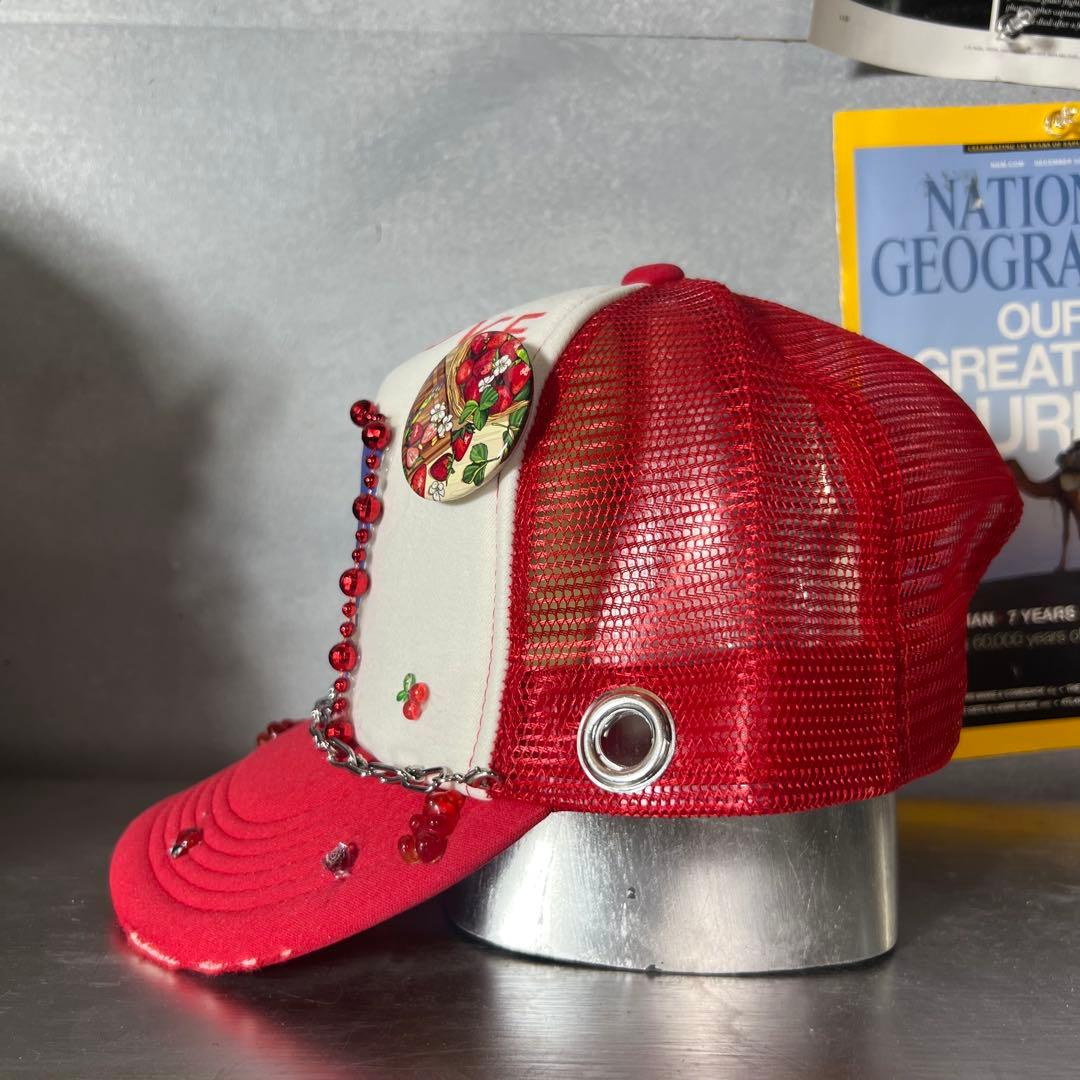 リメイク キャップ 原宿系 チェーン スタッズ ドクロ ハート Y2K グランジ