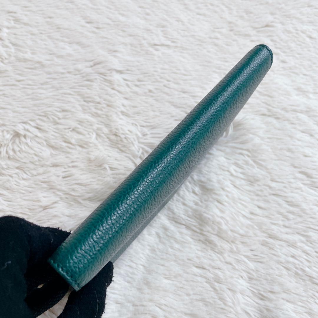 美品 付属完備 BURBERRY バーバリー ロゴ レザー 長財布 折り財布 緑