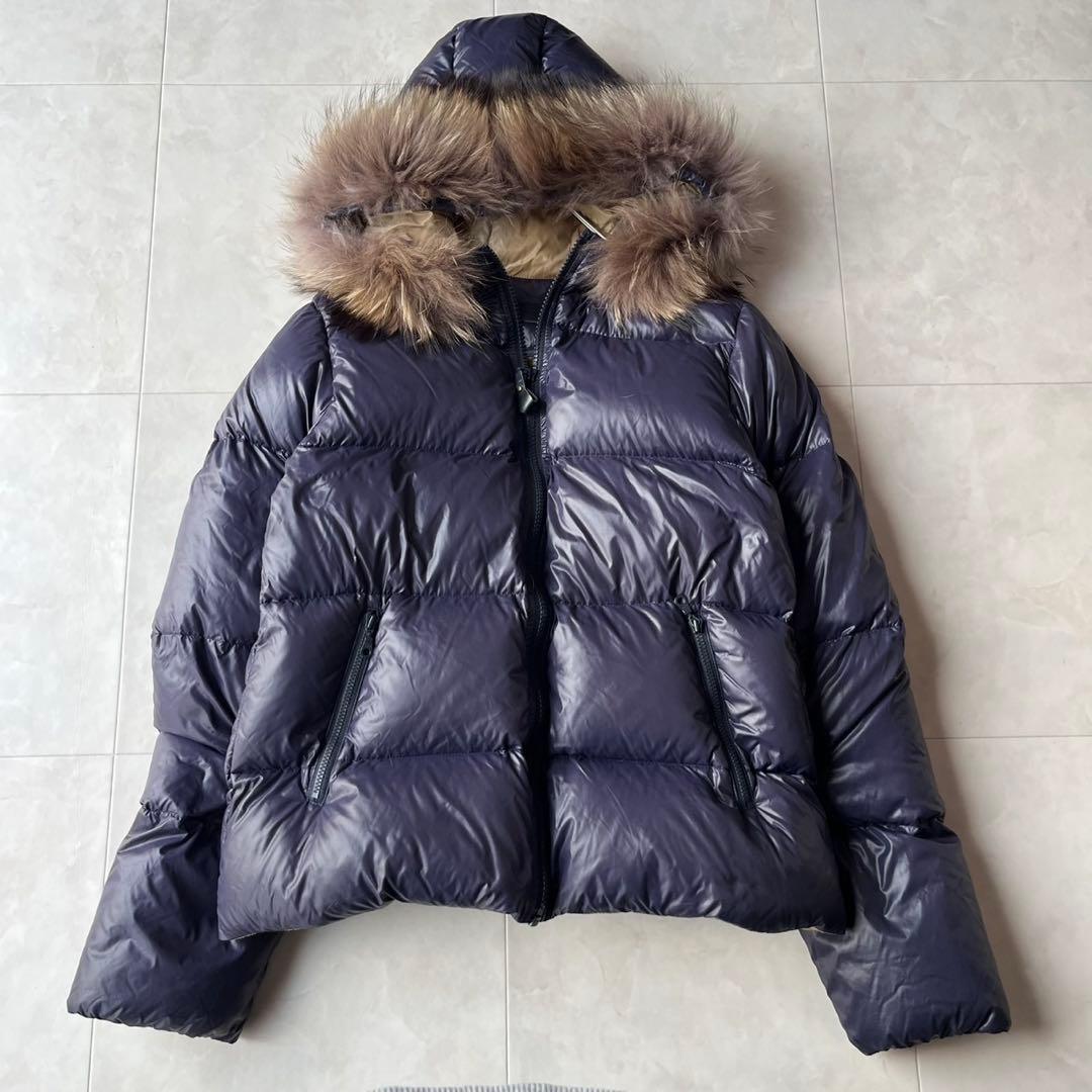 美品 ノンブルアンペール リアルファー ショートダウンジャケット ネイビー F