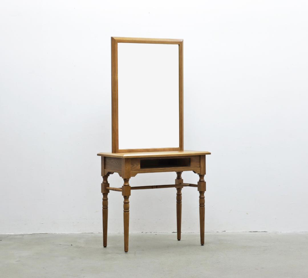 クラシカル タモ材 ドレッサー 鏡台 カット台 ミラー デスク サロン 木製