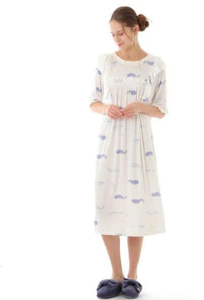 新品未使用　ナルエー　接触冷感　リブニット　ワンピース　夜空のクジラ　ホワイト