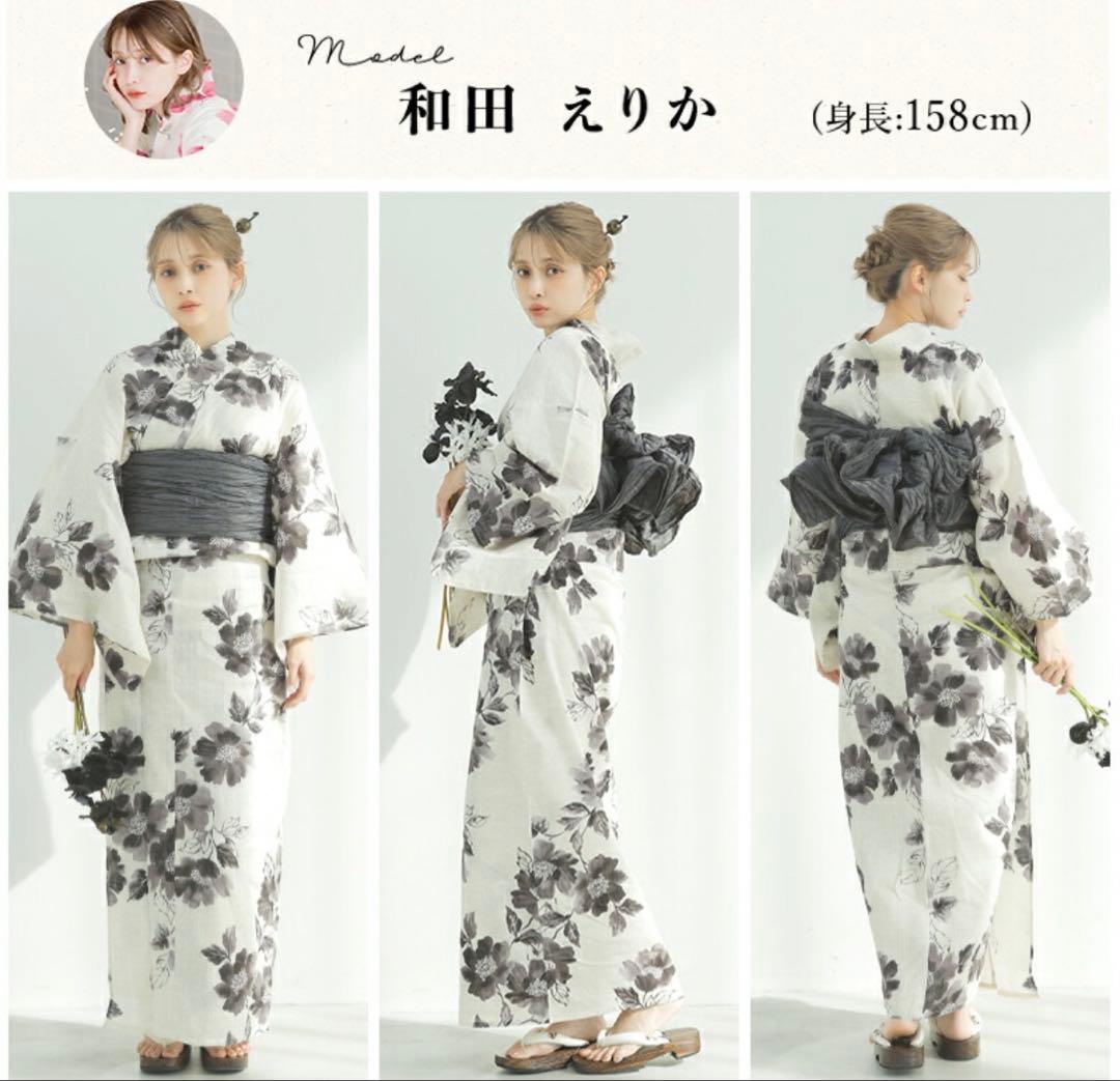 あーぽん¨̮⃝ 浴衣 DITA 3点 セット 黒 白兵児帯 　 京の水墨画