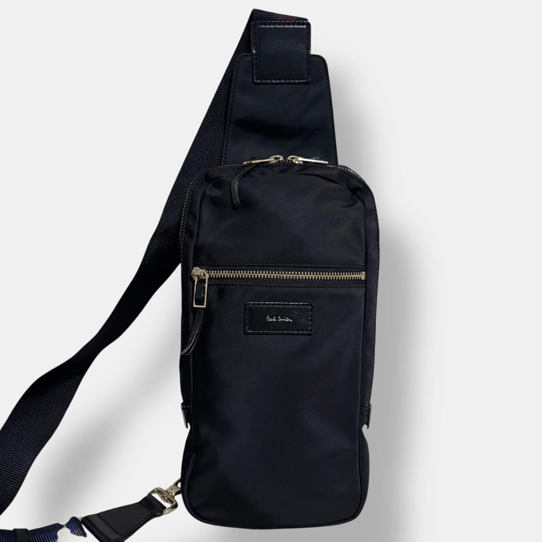 極美品 ポールスミス ボディバッグ マルチストライプ ナイロン 黒 マルチカラー