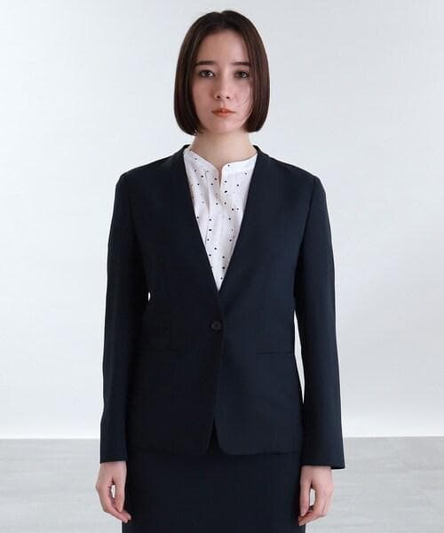 現行品【INDIVI】ノーカラージャケット＋タックテーパードパンツ　グレー