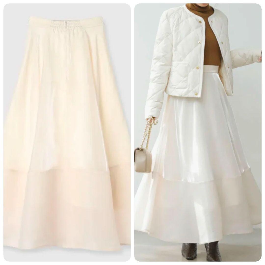 極美品 anuans アニュアンス シャイニーシアーサテンフレアスカート 完売品