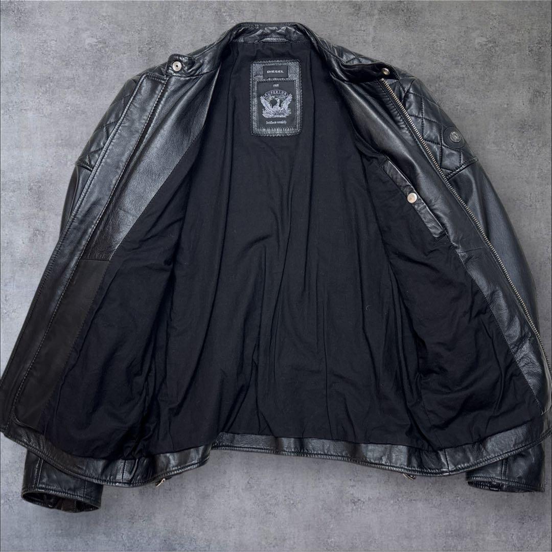 【美品】DIESEL ラムレザージャケット シングルライダース キルティング