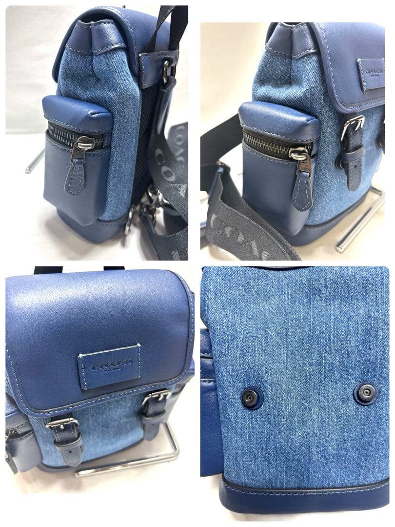 新品COACH コーチスプリントスリムバッグデニムリュックバッグ男女兼用