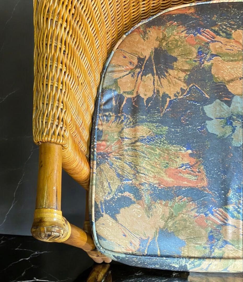 mikeneco 昭和レトロ★クッション付き高級ラタンチェア①