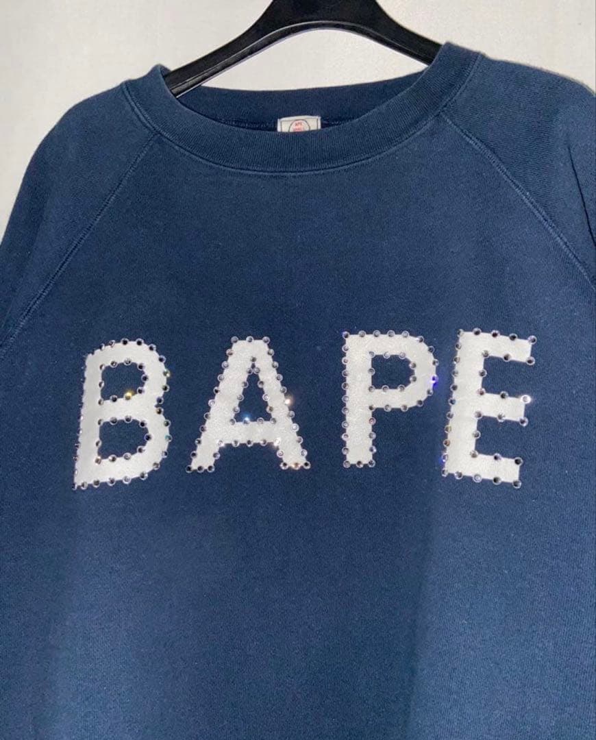 希少 BAPE ラインストーン ロゴクルーネック スウェット サイズM