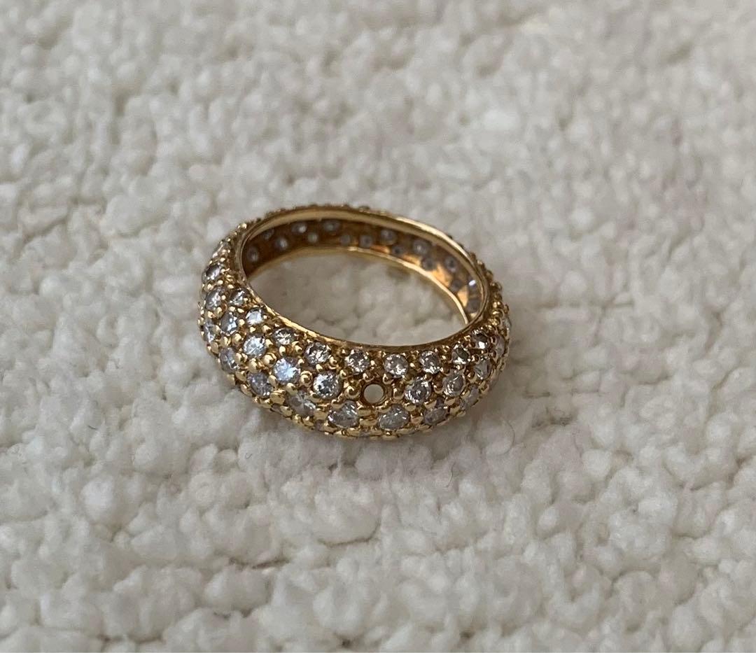 18K イエローゴールドダイヤモンド パヴェピンキーリング 指輪（1石欠けあり）