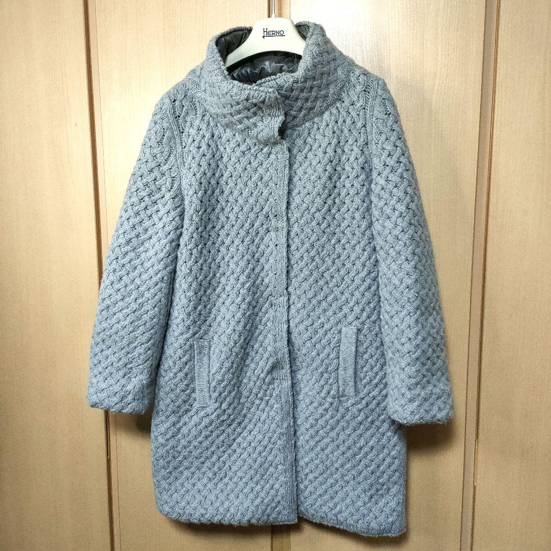 美品✨ヘルノ HERNO 異素材コンビ ニット切替ダウンコート48　大き目サイズ