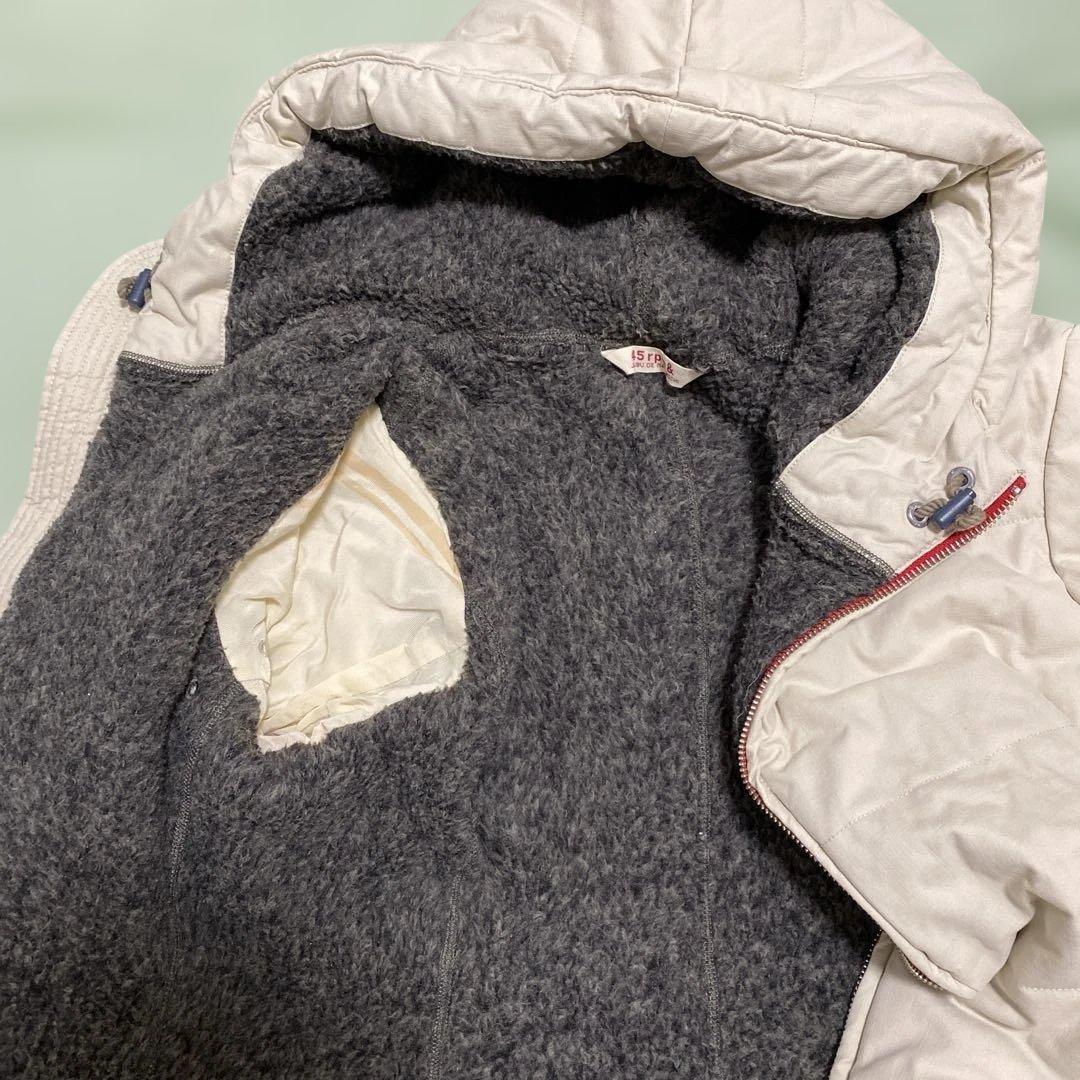 45rpm 日本のブランド　 フード付きコート　 淡いベージュにダークグレーボア