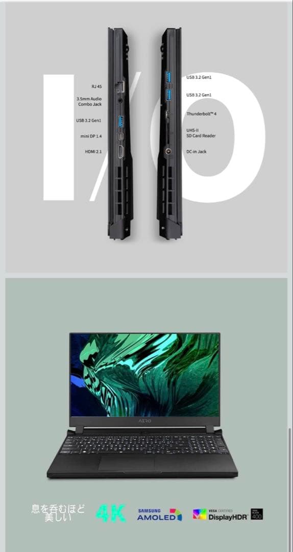 GIGABYTE AERO 5 4K有機ELパネル