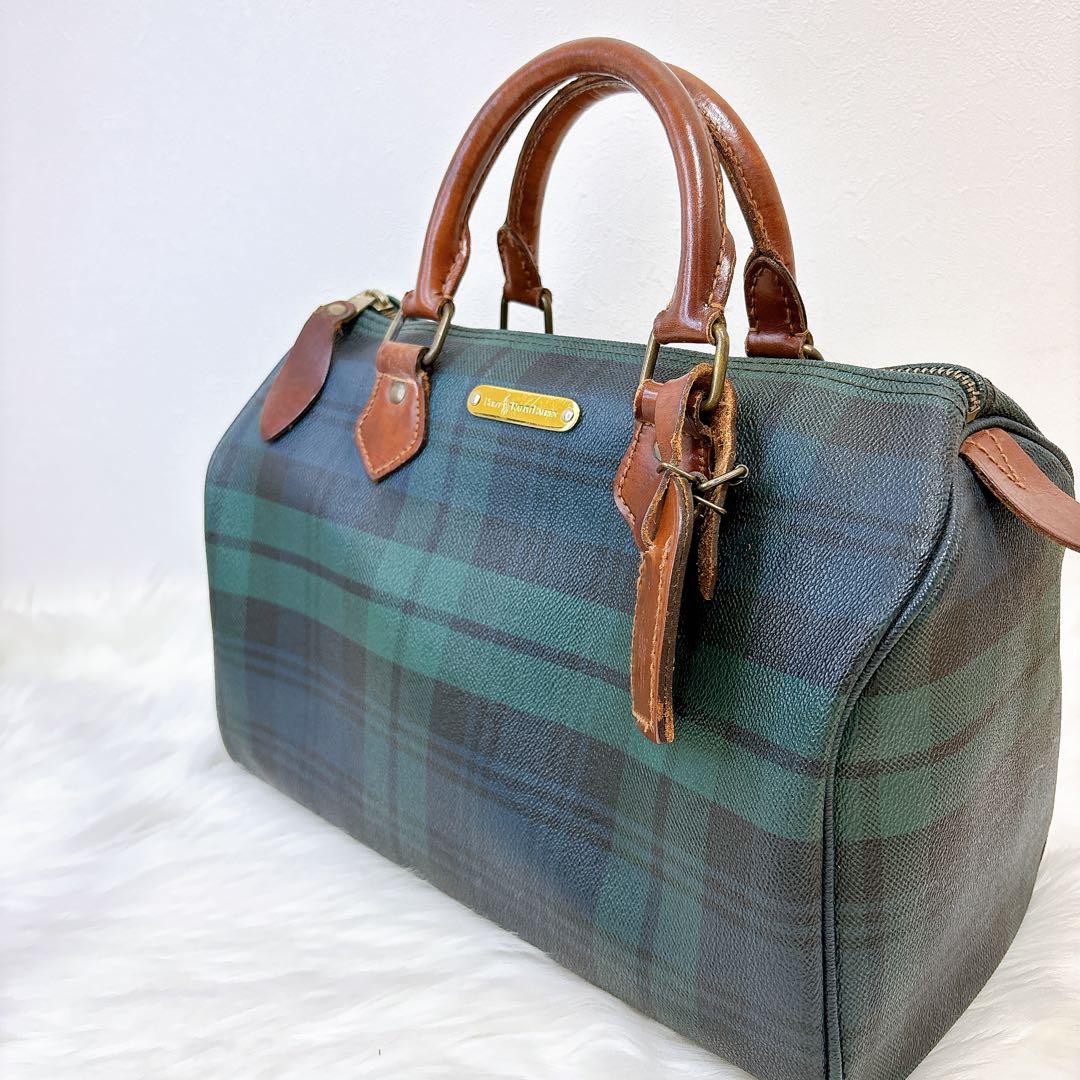 美品✨ポロラルフローレン　ボストン　チェック柄レザー　pvc ロゴプレート