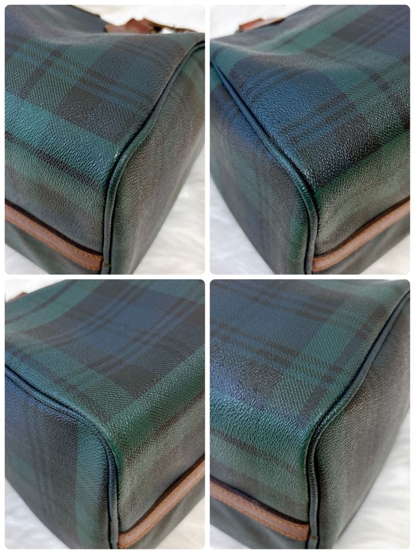 美品✨ポロラルフローレン　ボストン　チェック柄レザー　pvc ロゴプレート