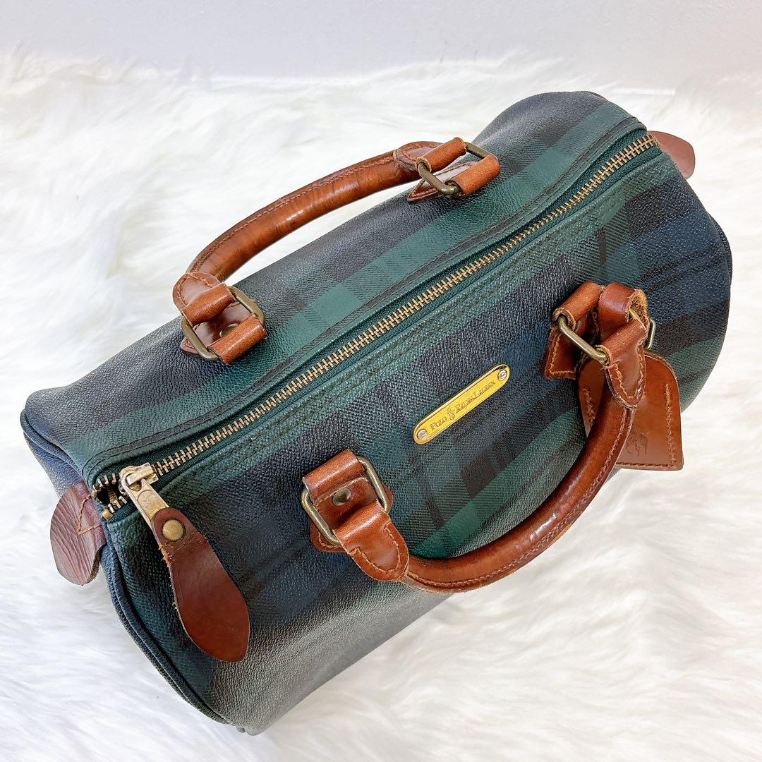 美品✨ポロラルフローレン　ボストン　チェック柄レザー　pvc ロゴプレート