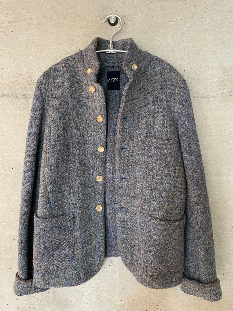 ウール混紡 グレーと青のチェックジャケット