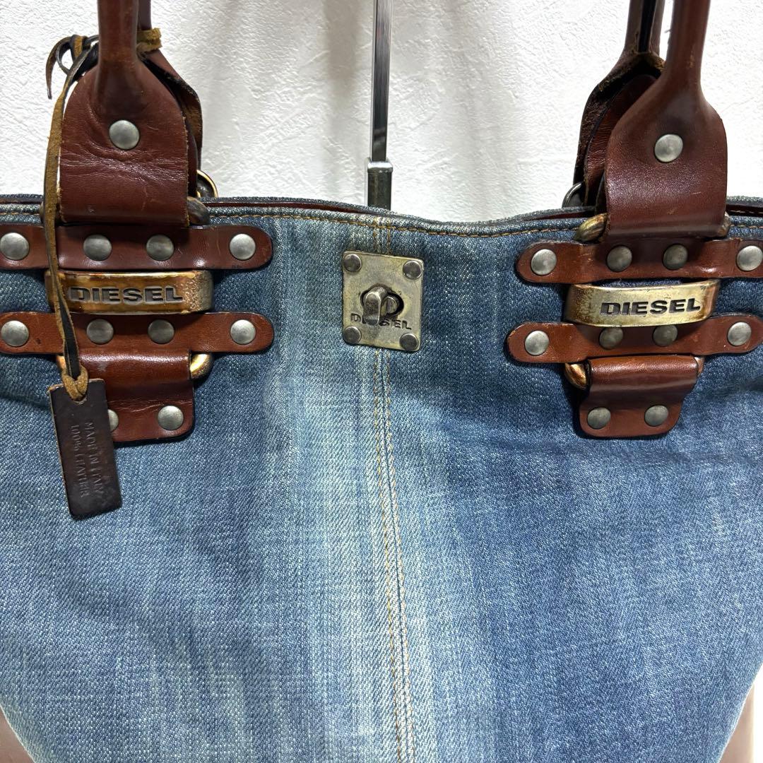 【極希少】ディーゼル トートバッグ デニム レザー A4 肩掛け スタッズ