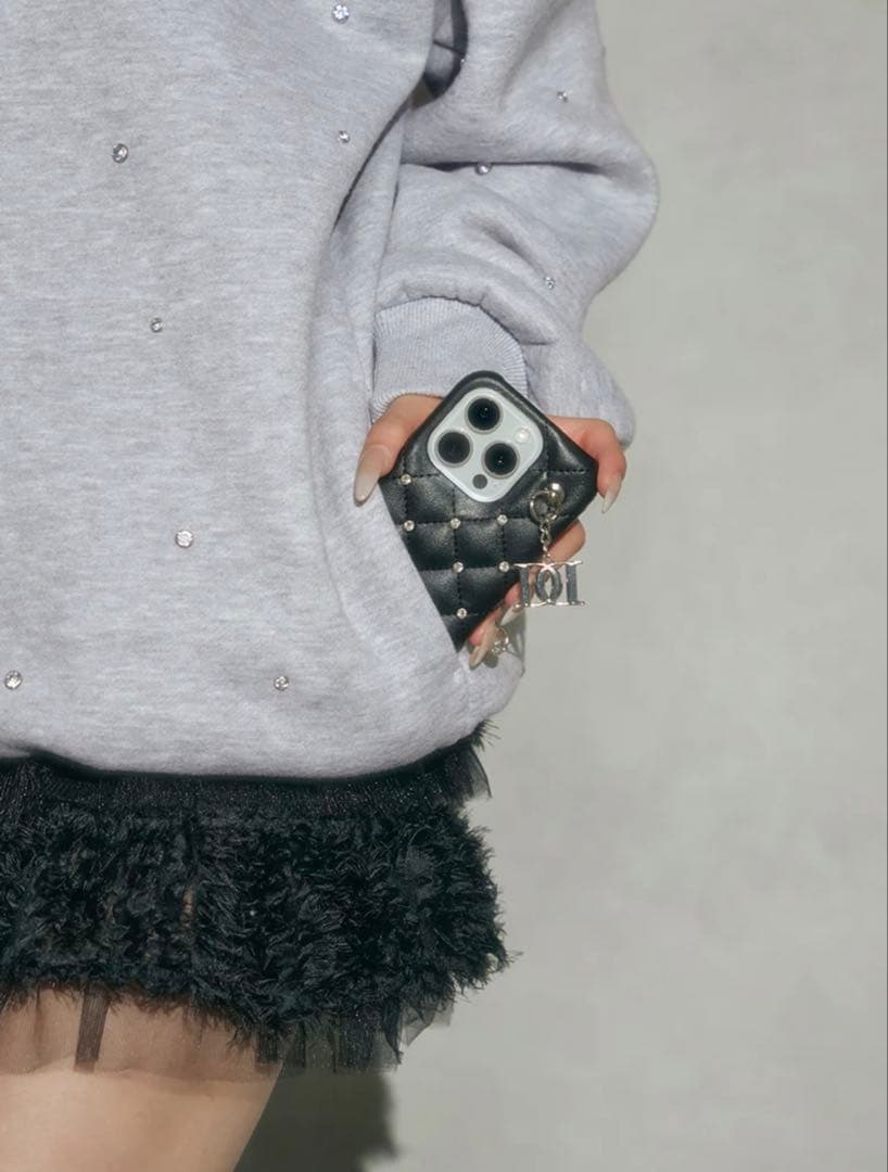 キルティングビジューDDチャームiPhoneケース