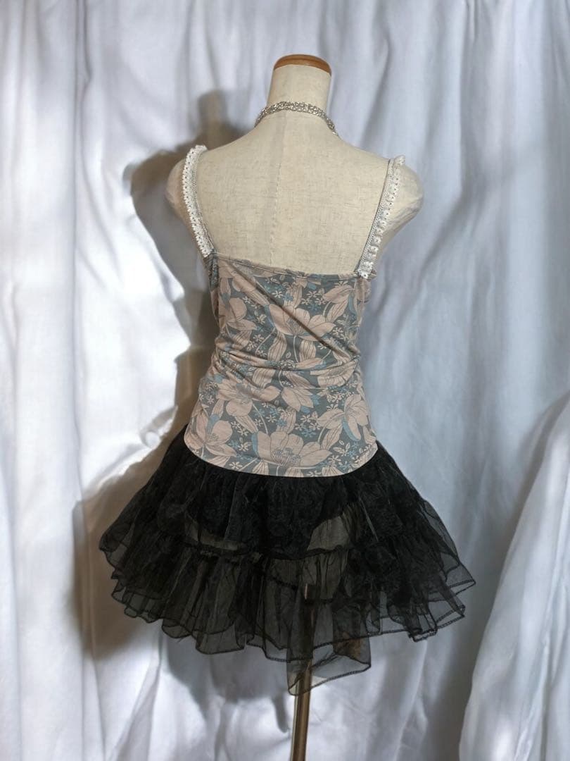 y2kレース甘め姫ギャルNANAファーゴシックフェアリーグランジロックキャミ古着