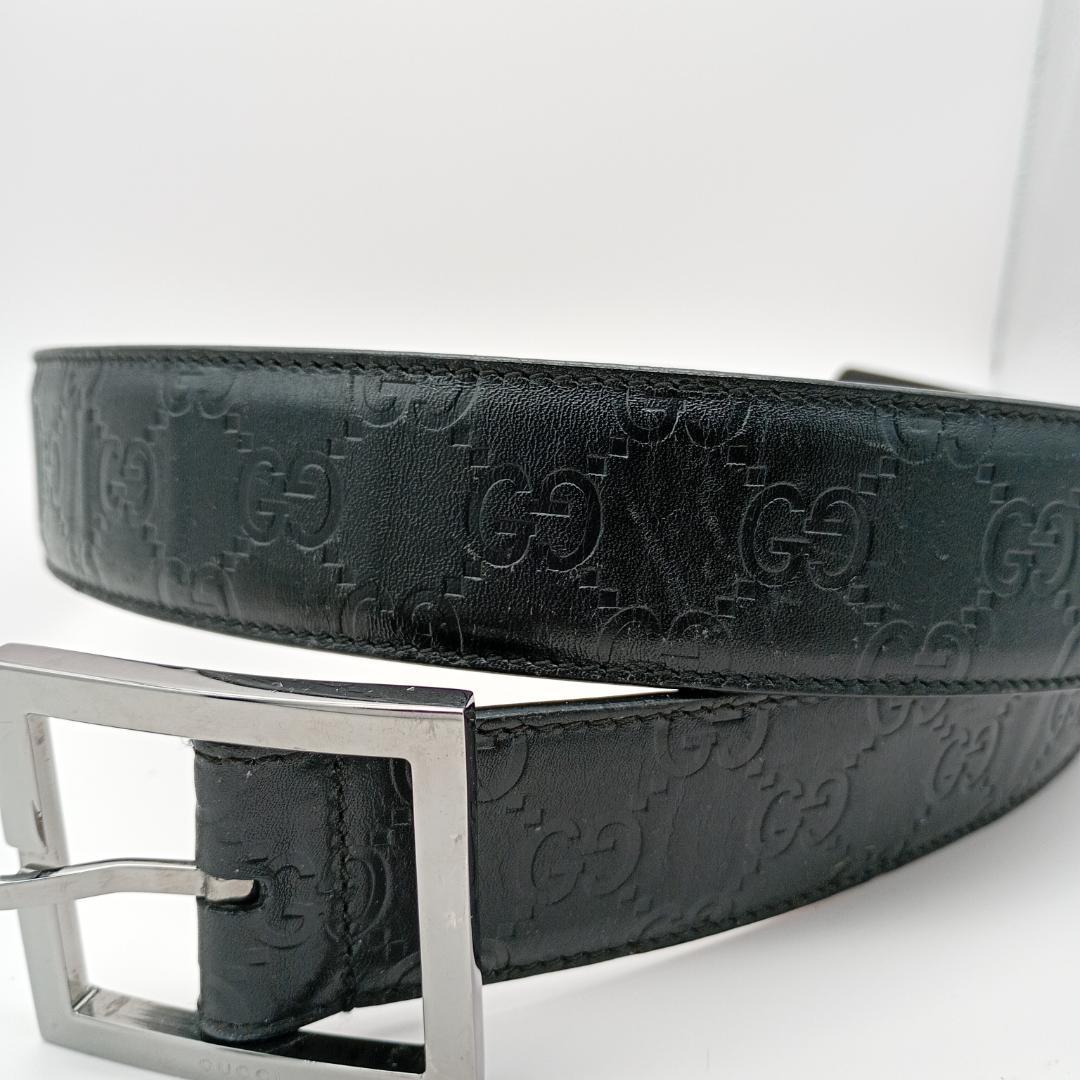 GUCCI シマ　GG柄　ブラック　レザー　95