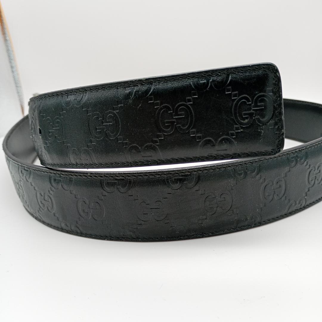 GUCCI シマ　GG柄　ブラック　レザー　95