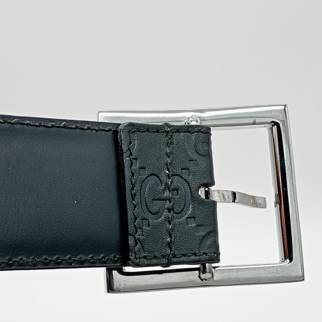 GUCCI シマ　GG柄　ブラック　レザー　95