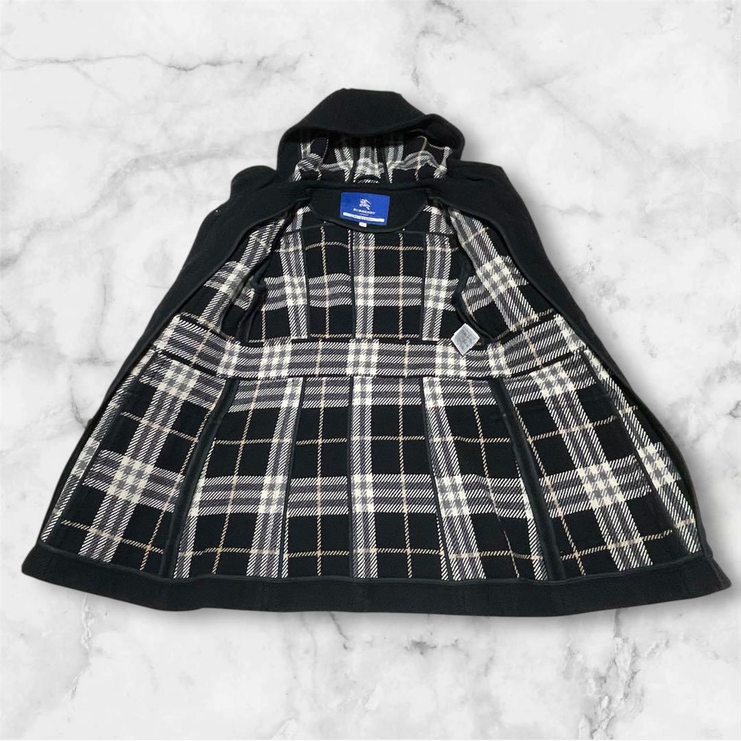 【美品】バーバリー、ダッフルコート、Lサイズ、ノバチェック、シャドーホース、黒