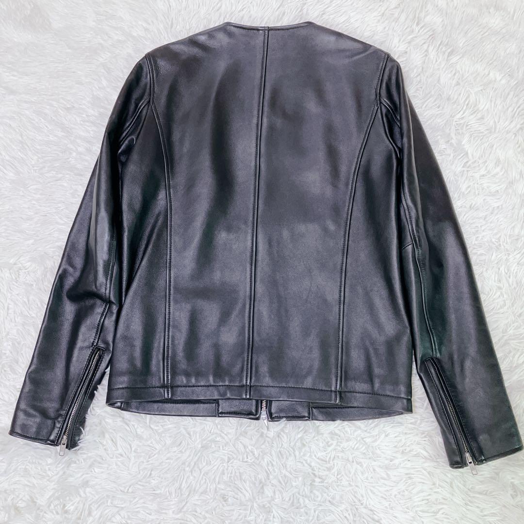 アーバンリサーチ アイテムズ　ラムレザージャケット　ノーカラー　シングル　黒　L