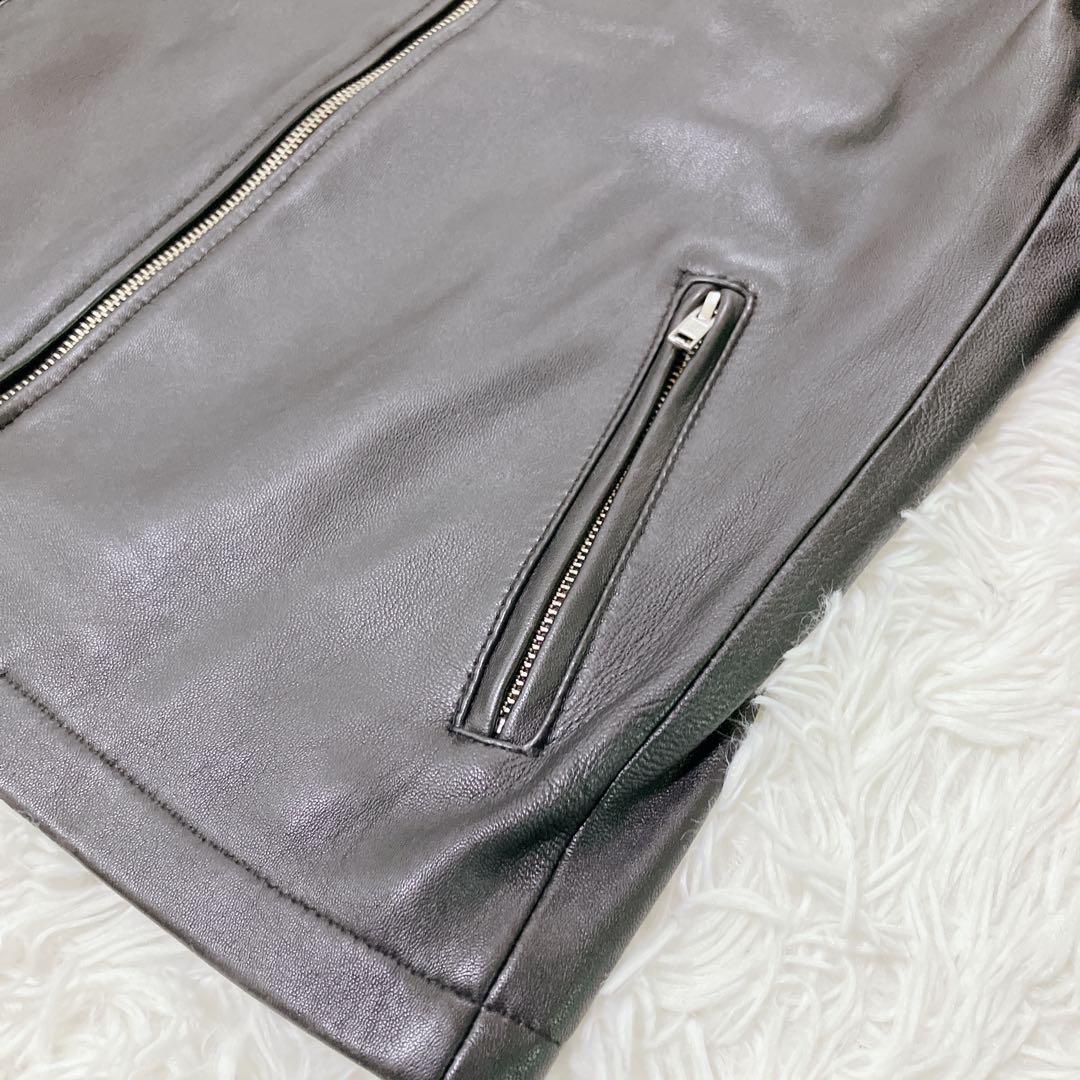 アーバンリサーチ アイテムズ　ラムレザージャケット　ノーカラー　シングル　黒　L