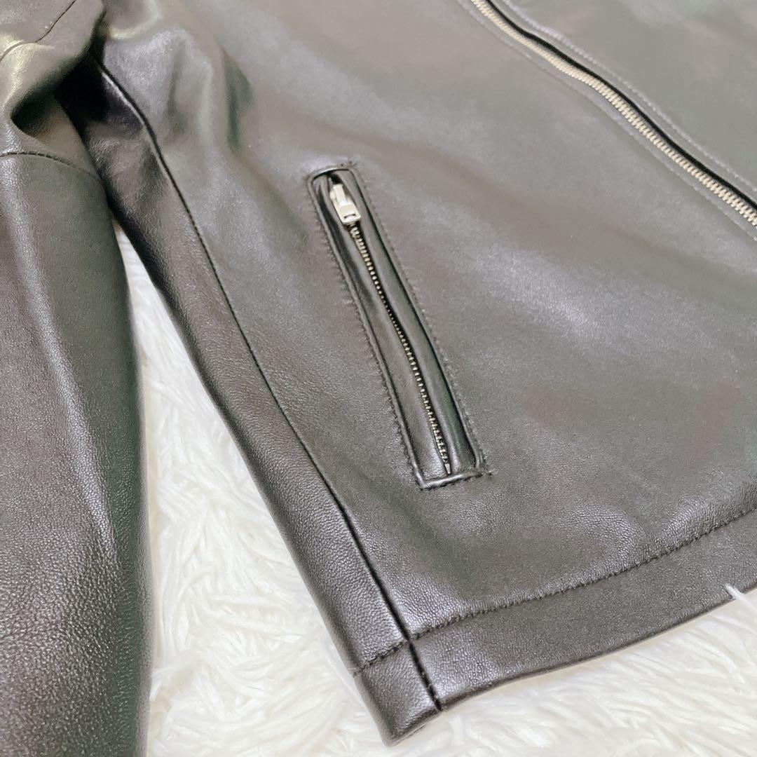 アーバンリサーチ アイテムズ　ラムレザージャケット　ノーカラー　シングル　黒　L