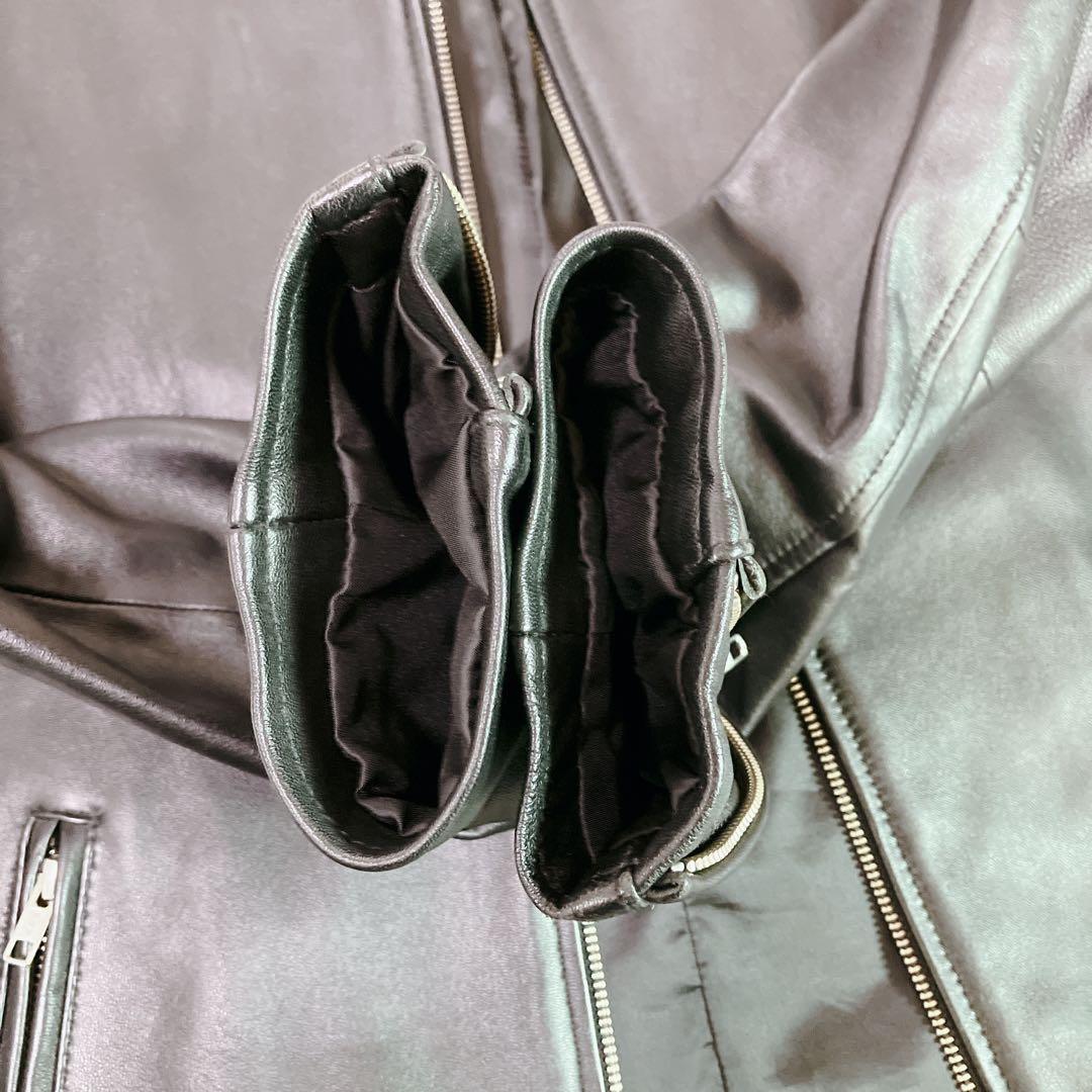 アーバンリサーチ アイテムズ　ラムレザージャケット　ノーカラー　シングル　黒　L