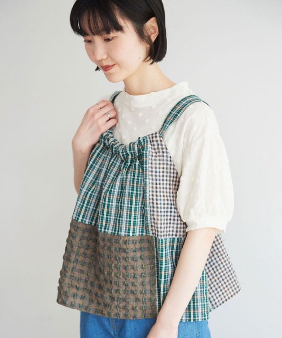 latelier du savon エプロンパッチワークブラウス