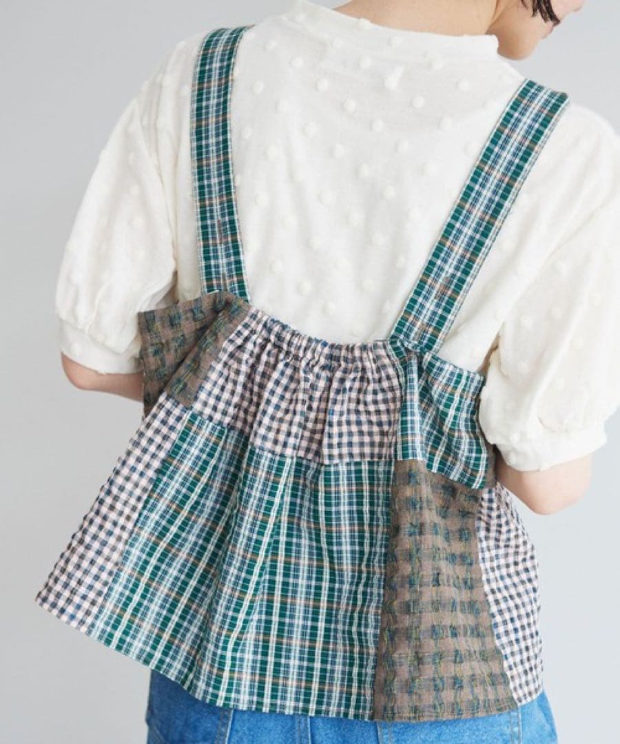 latelier du savon エプロンパッチワークブラウス