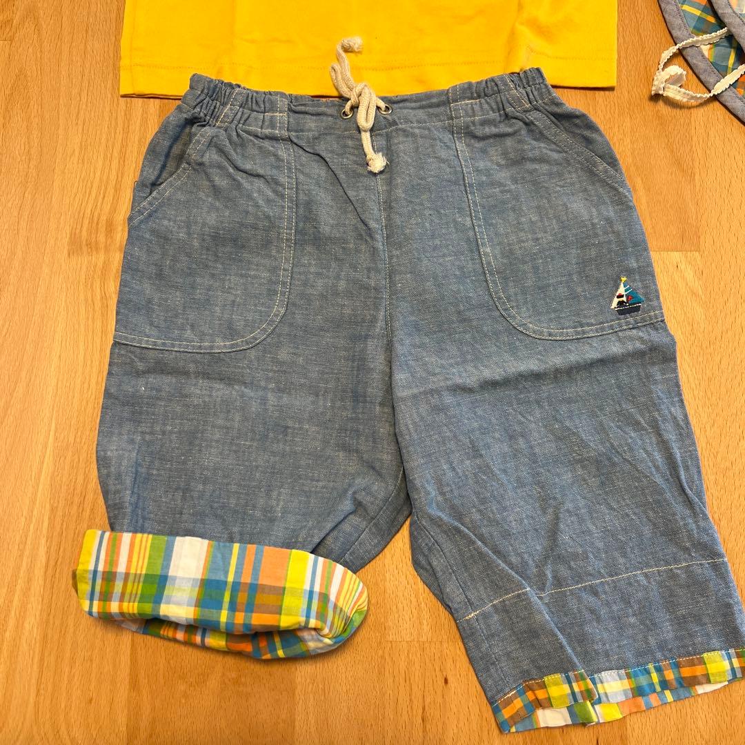 familiar クジラチェック柄Tシャツハーフパンツ帽子セット　110cm