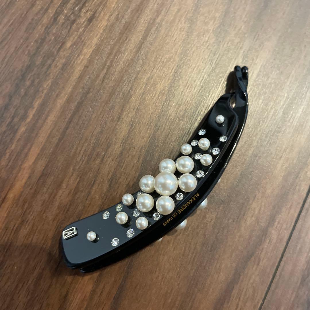 ALEXANDRE DE PARIS/バナナクリップ/ビジュー/パール/黒