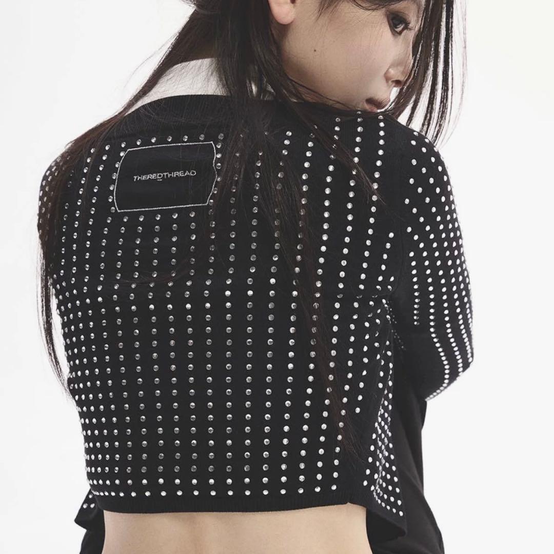 S rhinestone cardigan cropped ザレッドスレッド