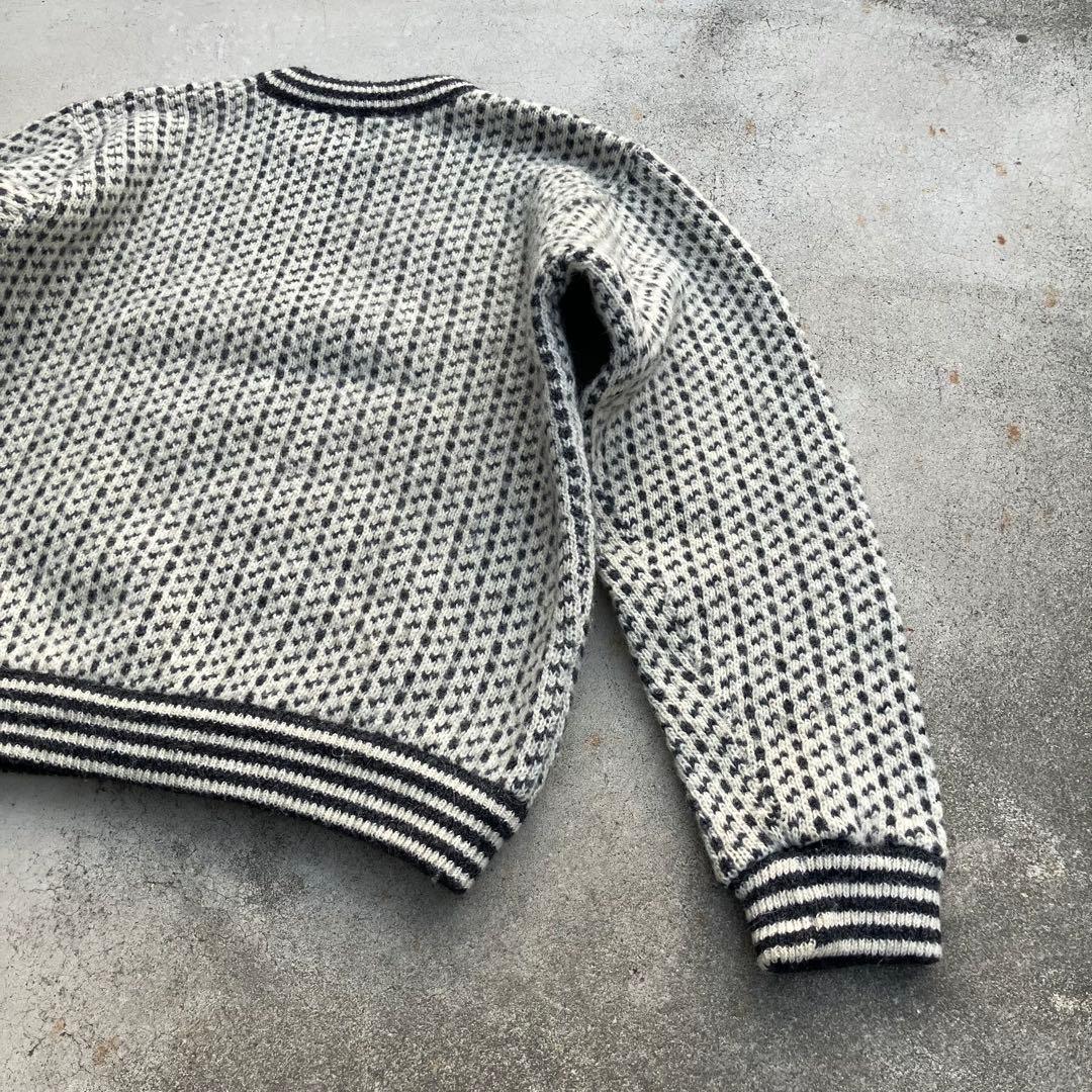 80’s L.L.Bean バーズアイ柄ウールニットセーター 総柄 ホワイト