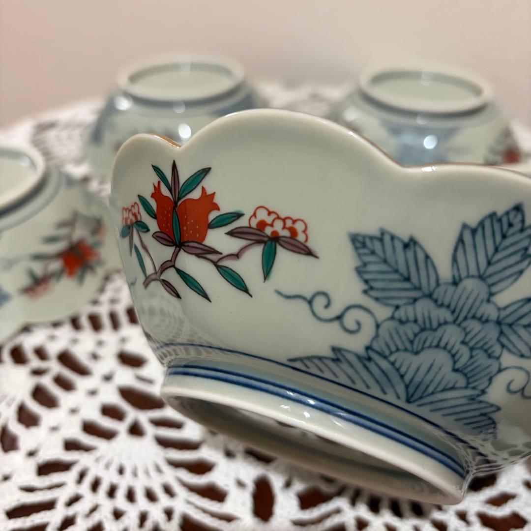 未使用★波佐見焼　林九郎窯　十方割花地紋小鉢揃　古伊万里　ペタルバイカラー　金彩