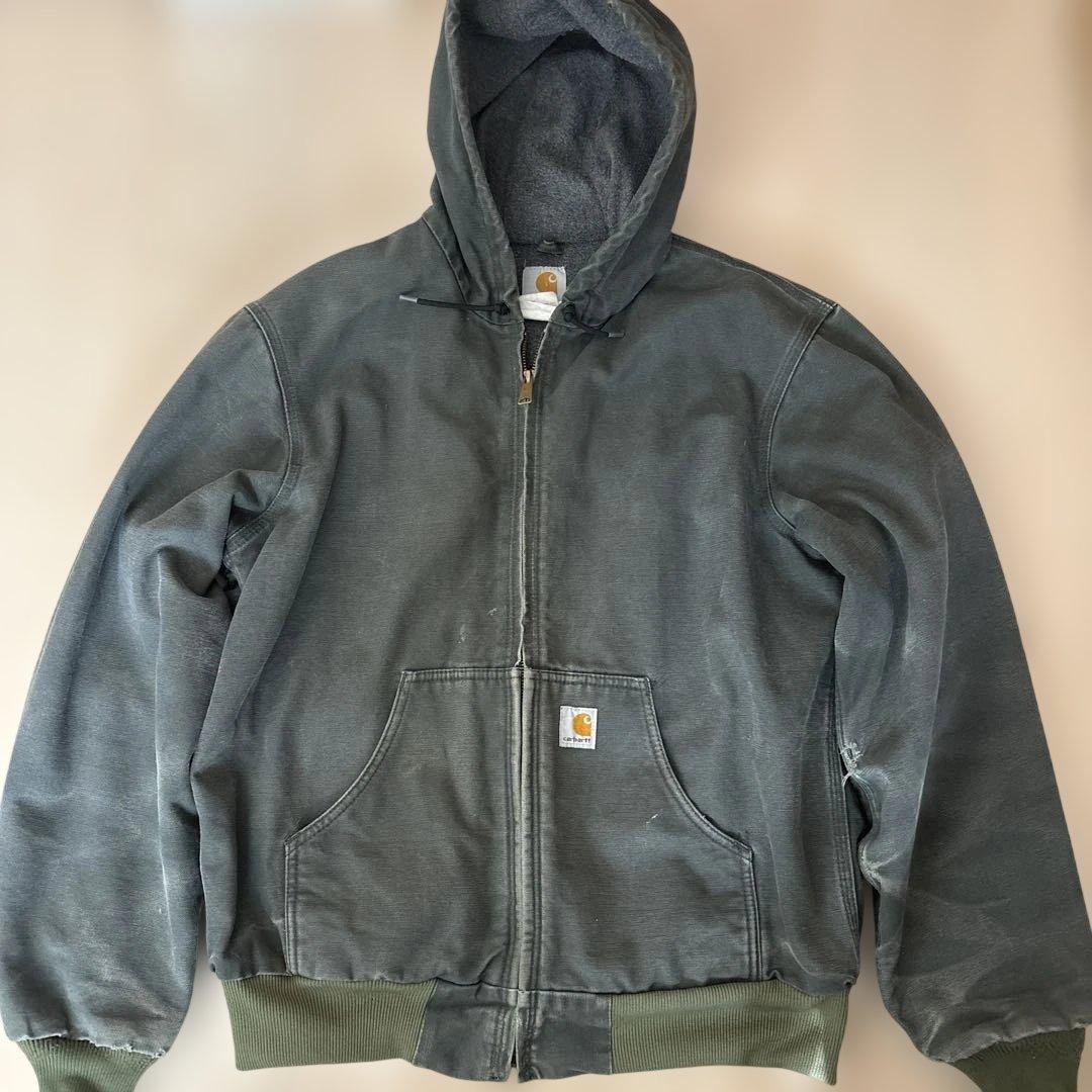 Carhartt アクティブジャケット　グリーン　フェード　ダメージ　古着