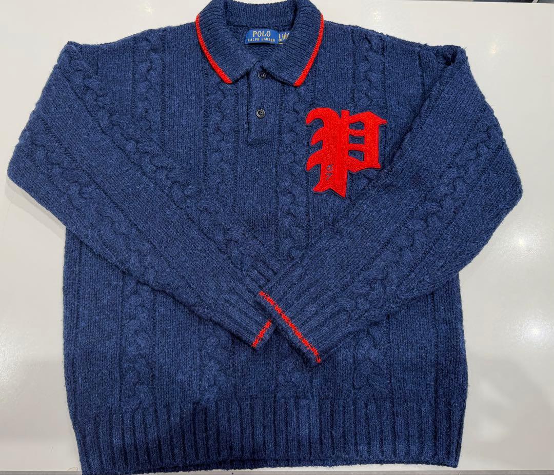 ラルフローレン ケーブルニット ポロカラー レター セーター　S