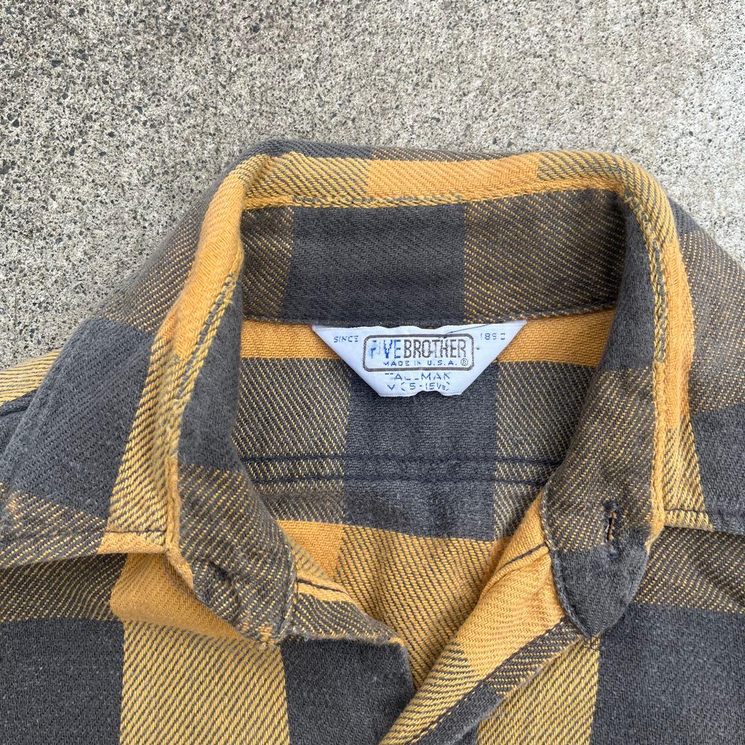 80s ファイブブラザー　ネルシャツ　黒×黄