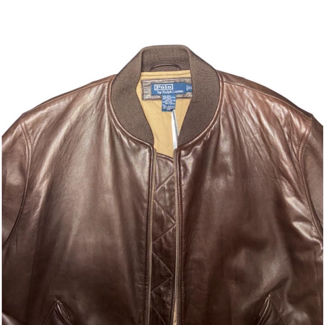 【スペシャル！】 90s ラルフローレン レザー ma1 ダークブラウン XL