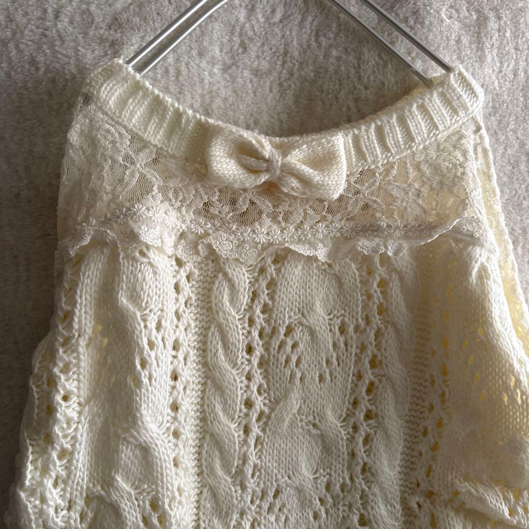 リズリサ　セーターLIZ LISA肩のレース　リボン　可愛いケーブル編み