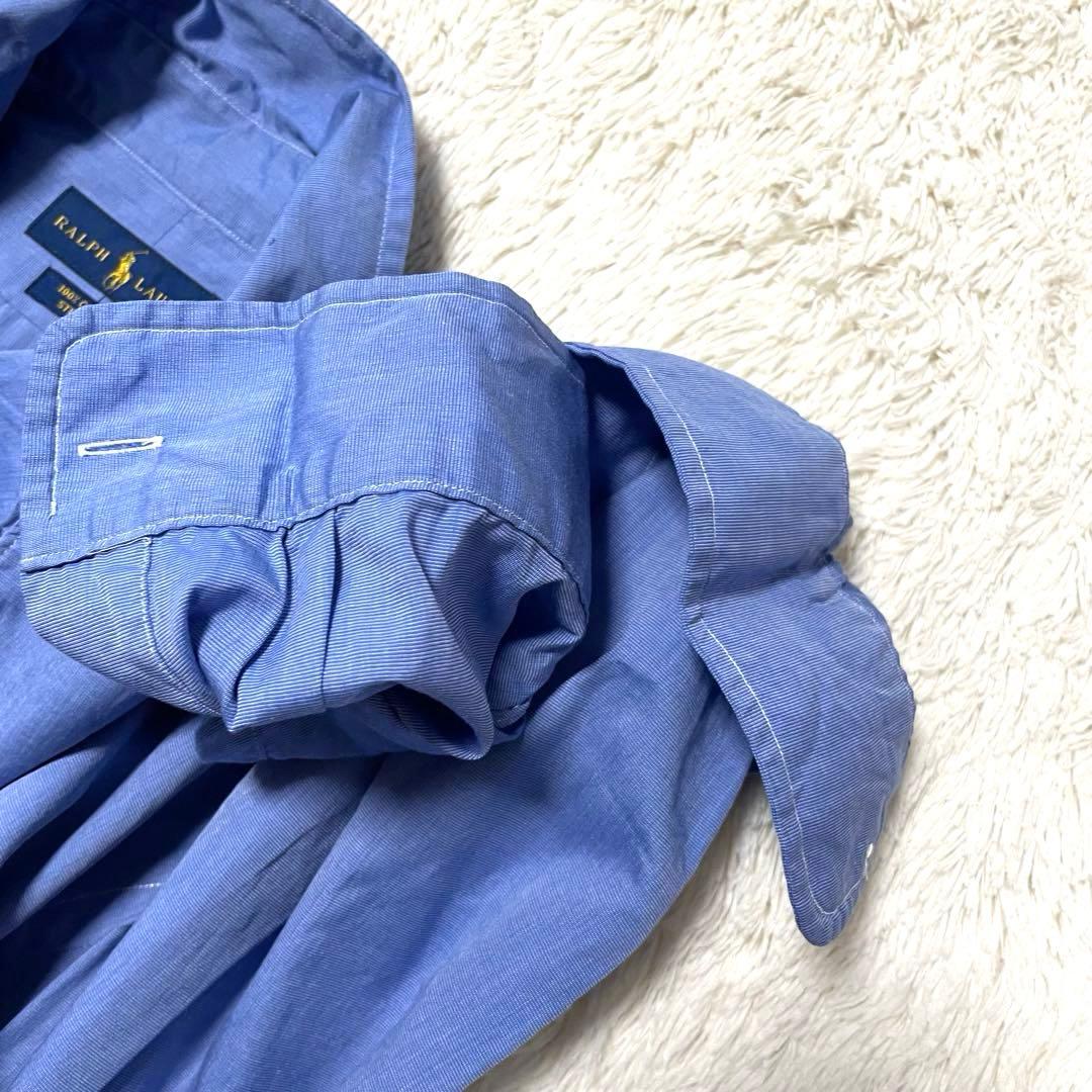 未使用級　ラルフローレン　M ストレッチ　長袖シャツ　BD ポニー刺繍　ブルー