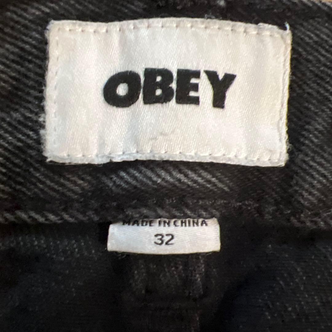obey プリントブラックデニム