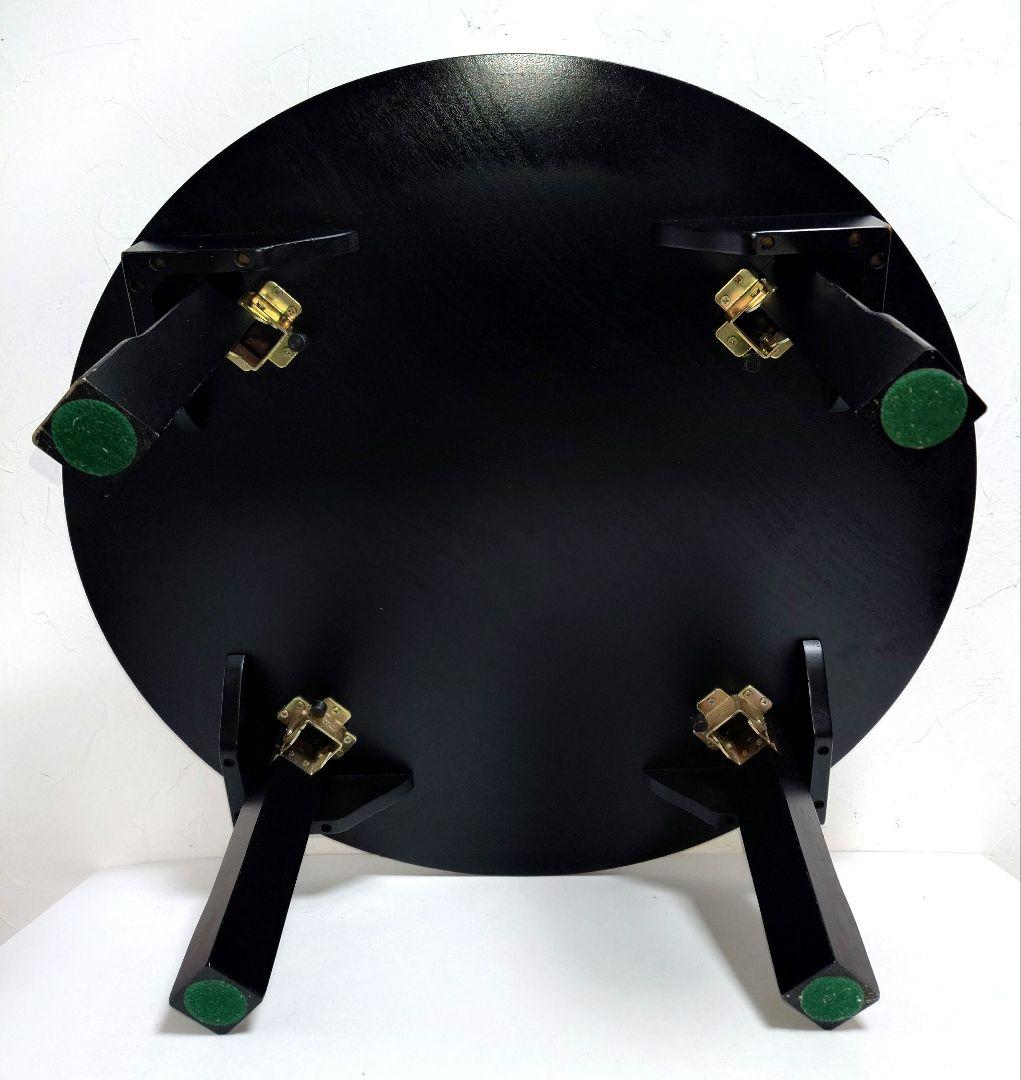 天然木製 折り畳みちゃぶ台 円卓 ローテーブル 楕円形座卓 卓袱台 昭和レトロ黒