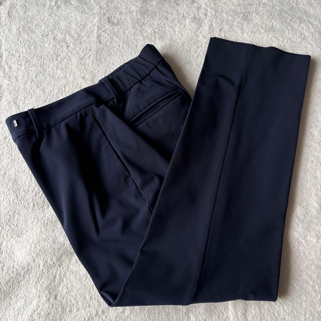 ✨️美品 PLST プラステ ノーカラー パンツスーツ ネイビー M ストレッチ