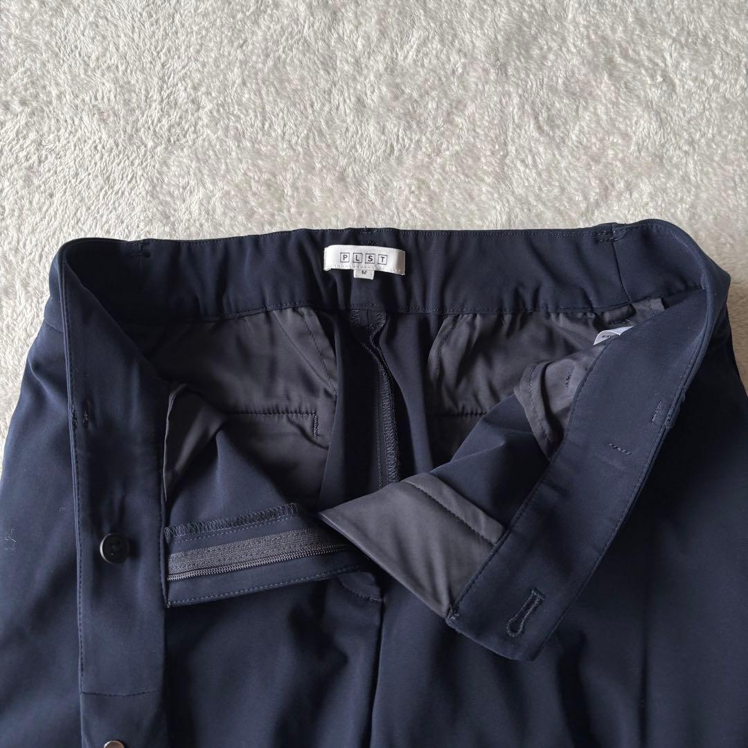 ✨️美品 PLST プラステ ノーカラー パンツスーツ ネイビー M ストレッチ