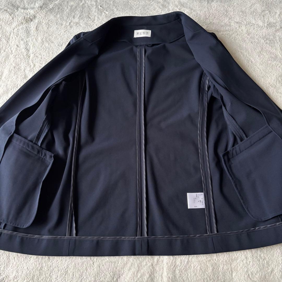 ✨️美品 PLST プラステ ノーカラー パンツスーツ ネイビー M ストレッチ
